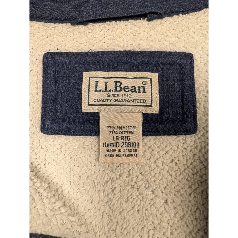 LL Bean Henley Mens Large Navy Blue Fleece Lined Waffle Knit Good